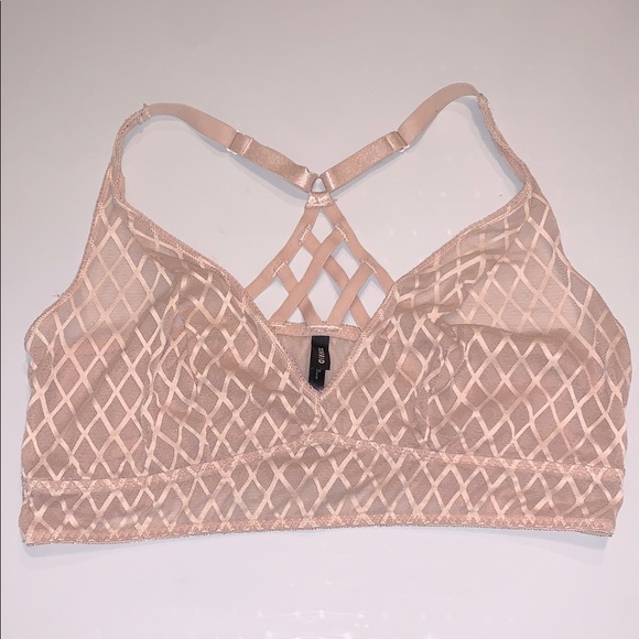 Torrid Sheer Mesh Lace Peach Nude Tan Lattice Racerback Strappy Bra Bralette 2X - Picture 1 of 7